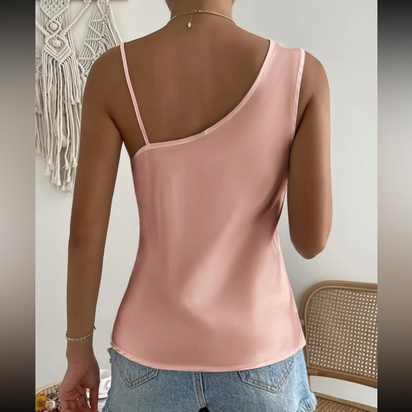 Pink Satin Asymmetrical Tank - Picture 2 of 3